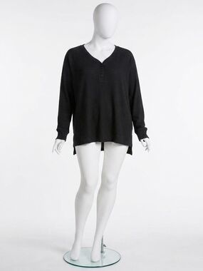 George Black Long Sleeve Ribbed Henley Top Cut Tag XXL/TTG